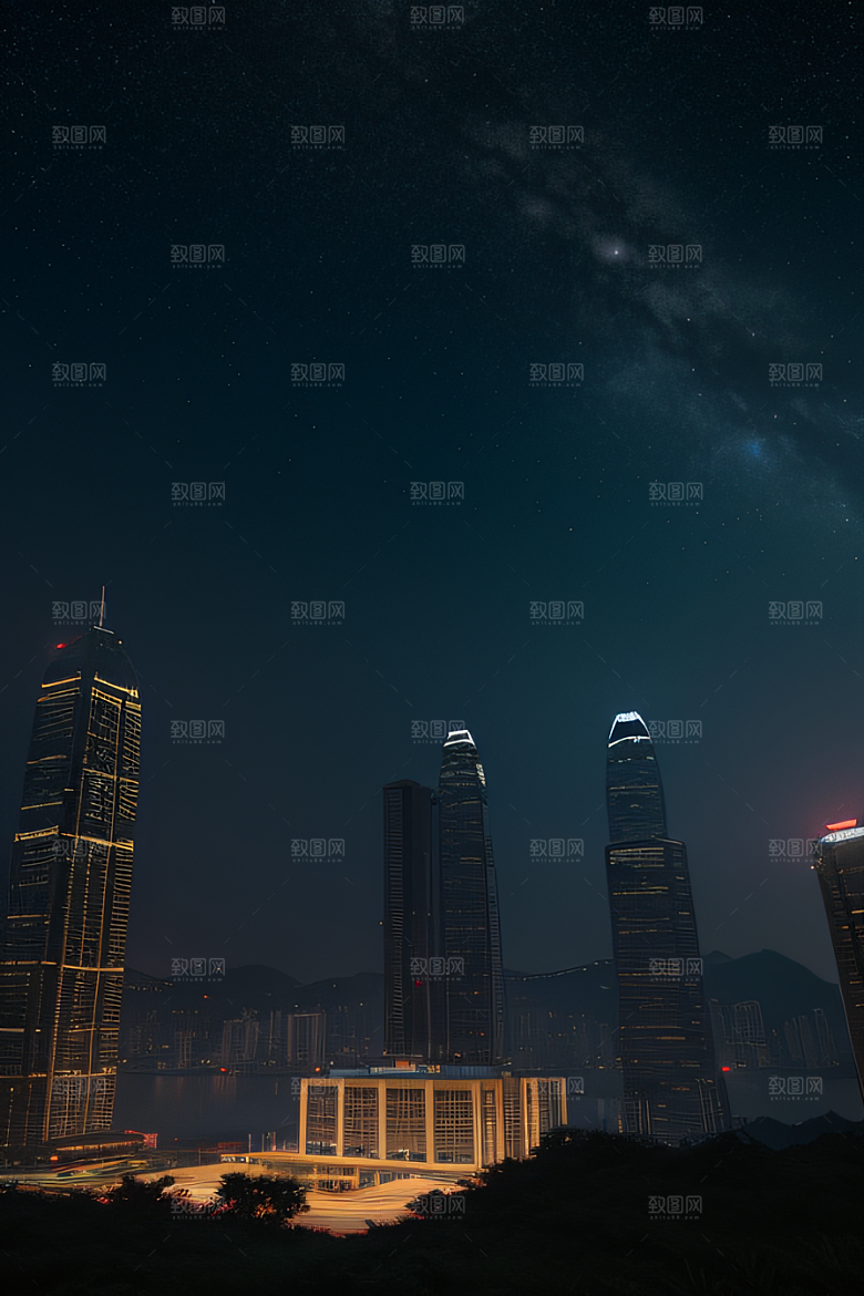 星光璀璨的香港废墟夜景