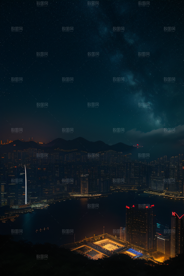 星光璀璨的香港废墟夜景