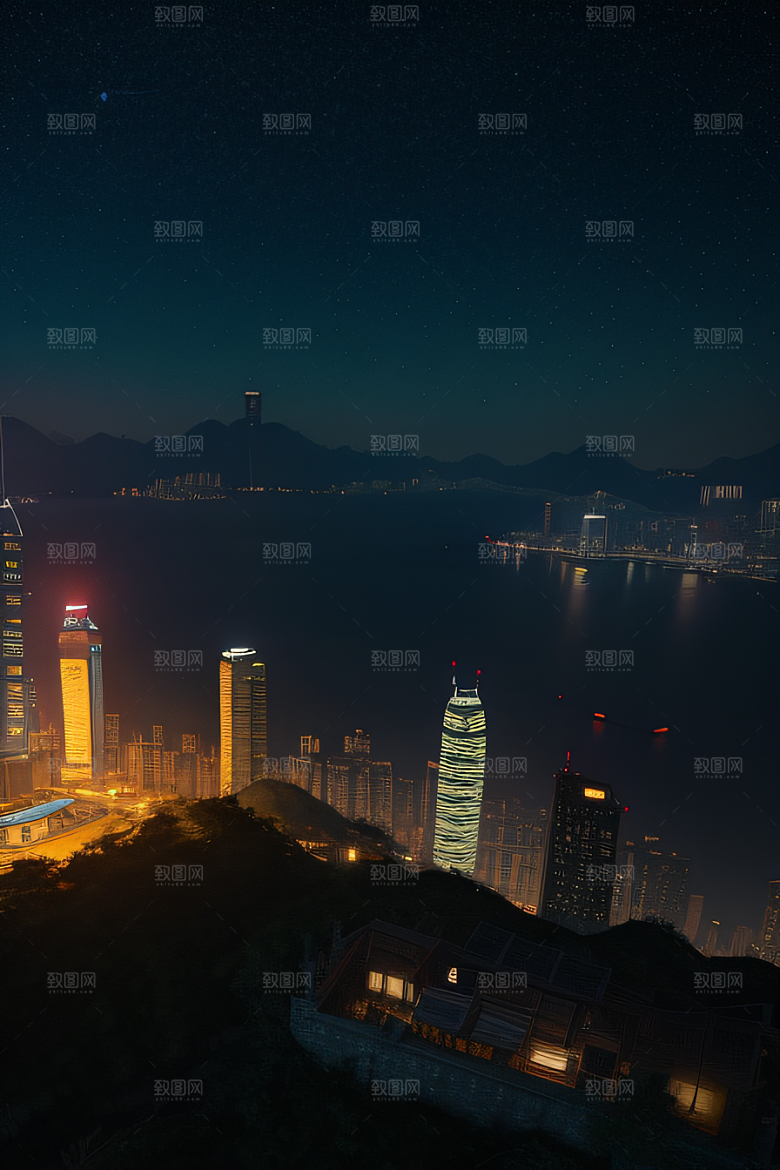 星光璀璨的香港废墟夜景