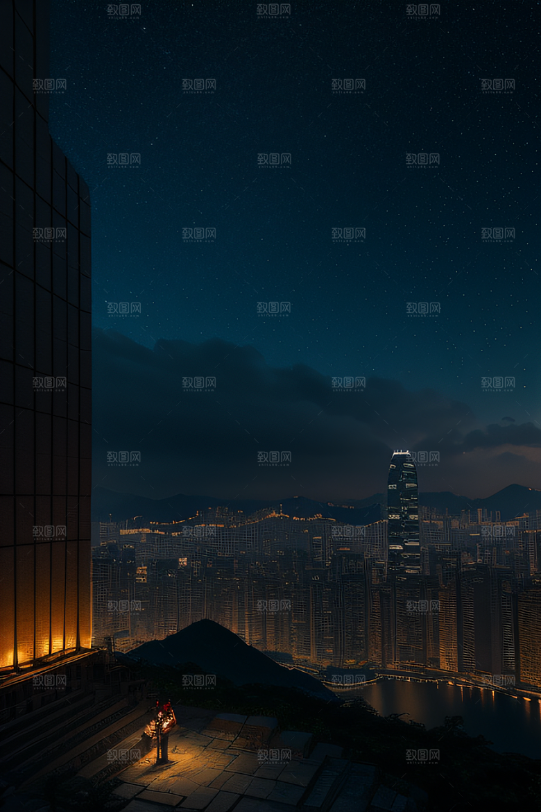 星光璀璨的香港废墟夜景