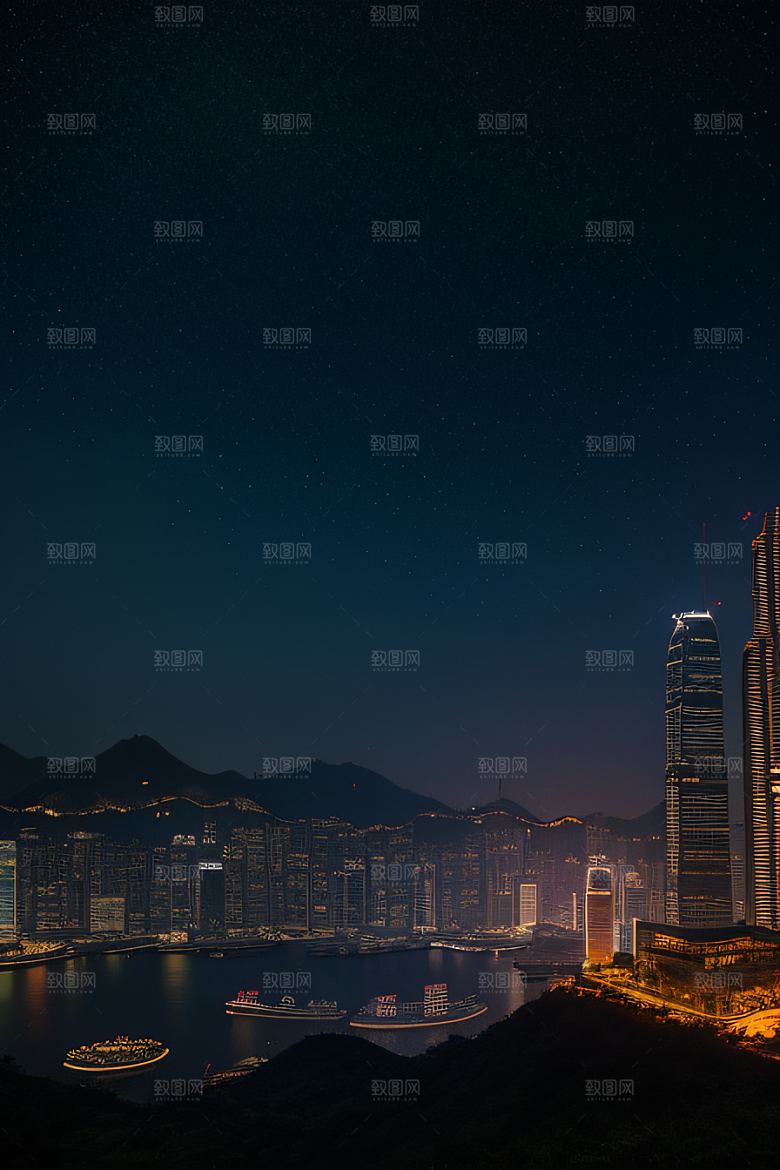 梦幻星空下的香港废墟