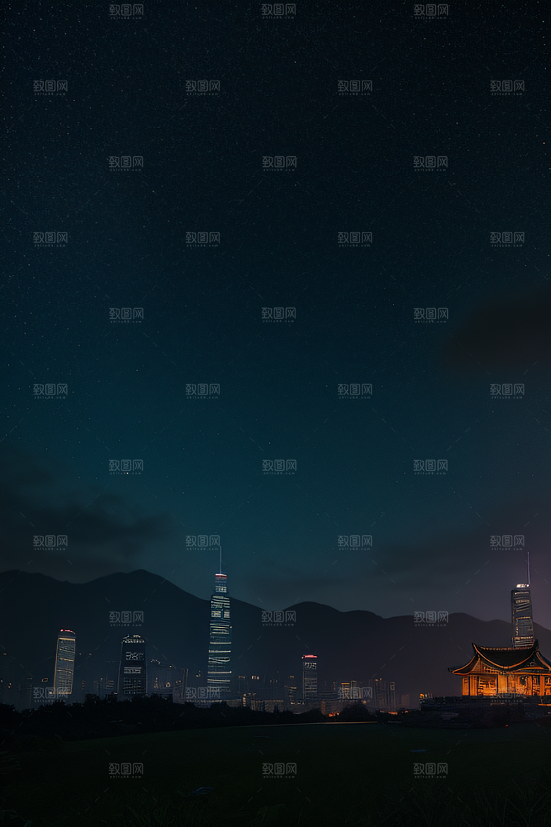 梦幻星空下的香港废墟