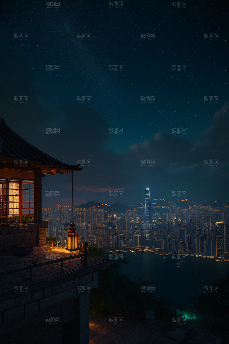 梦幻星空下的香港废墟