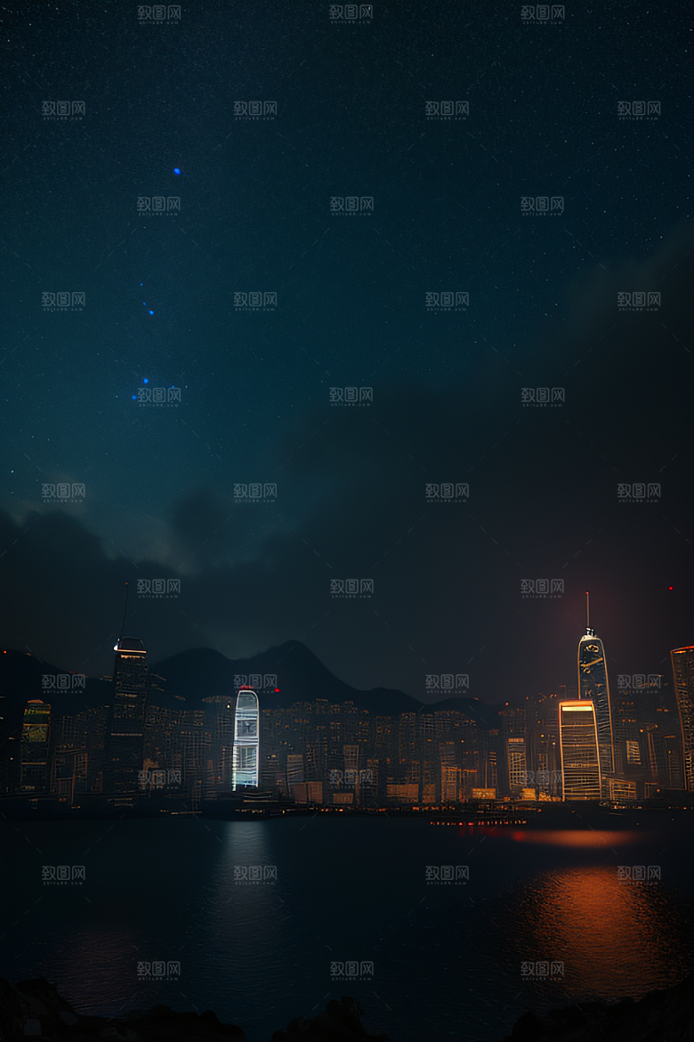 梦幻星空下的香港废墟