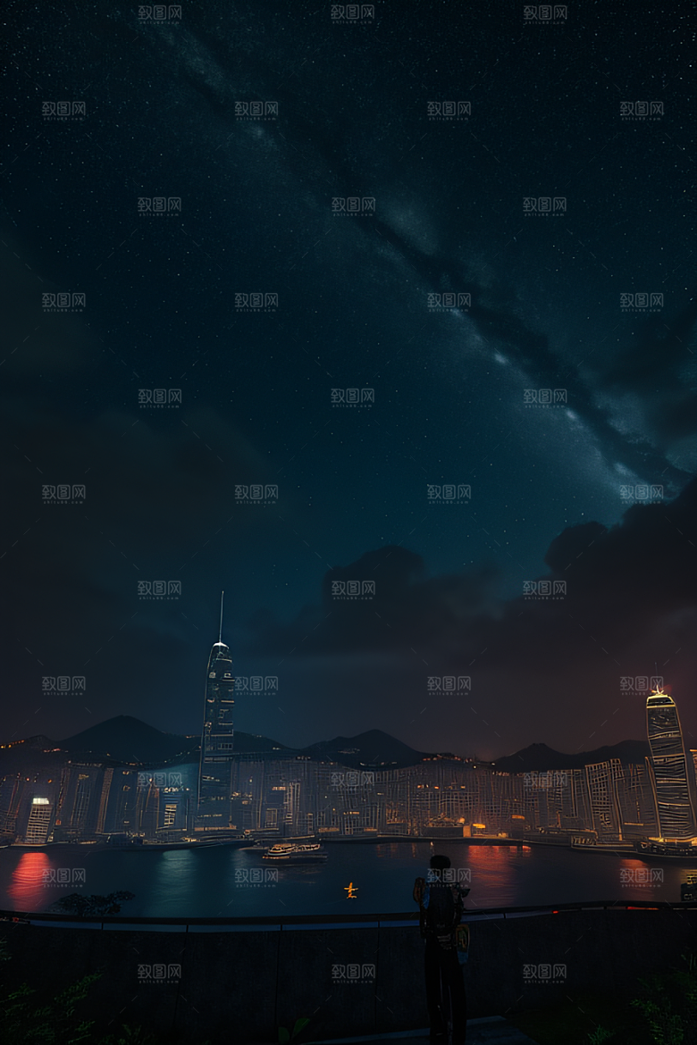 梦幻星空下的香港废墟