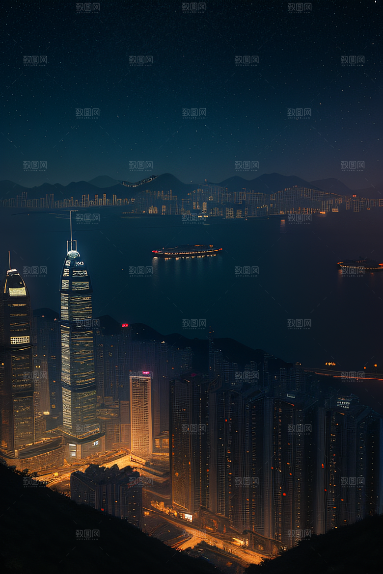 梦幻星空下的香港废墟