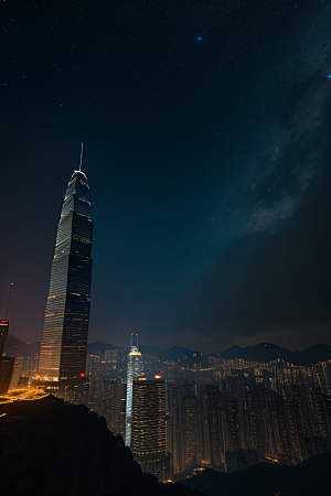 星夜下的香港废墟奇观