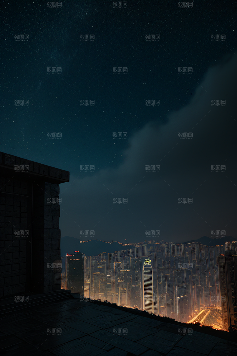 星夜下的香港废墟奇观