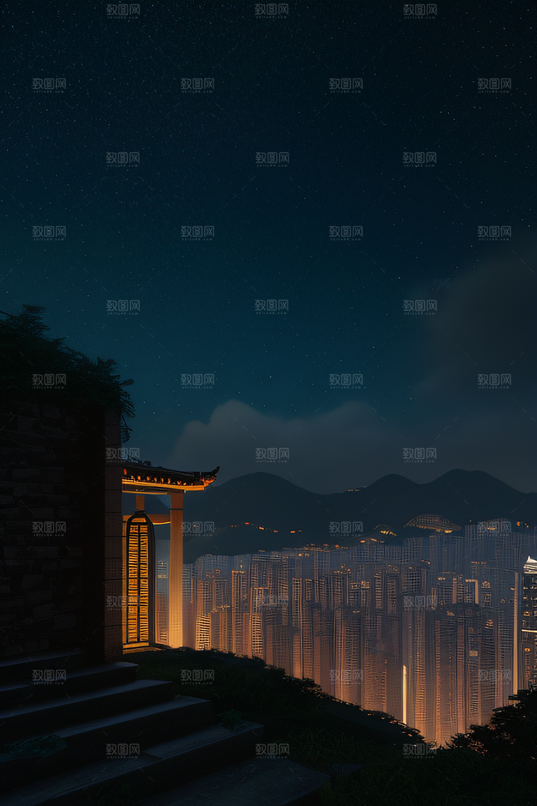 星夜下的香港废墟奇观