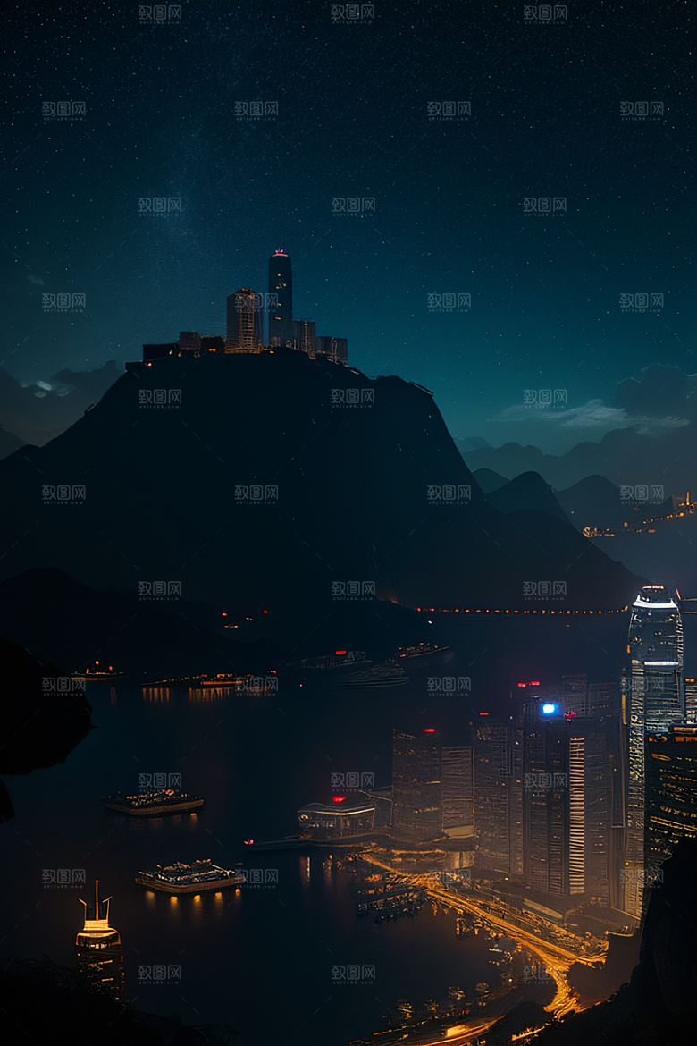 星夜下的香港废墟奇观