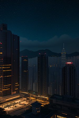 香港夜晚的废墟美景