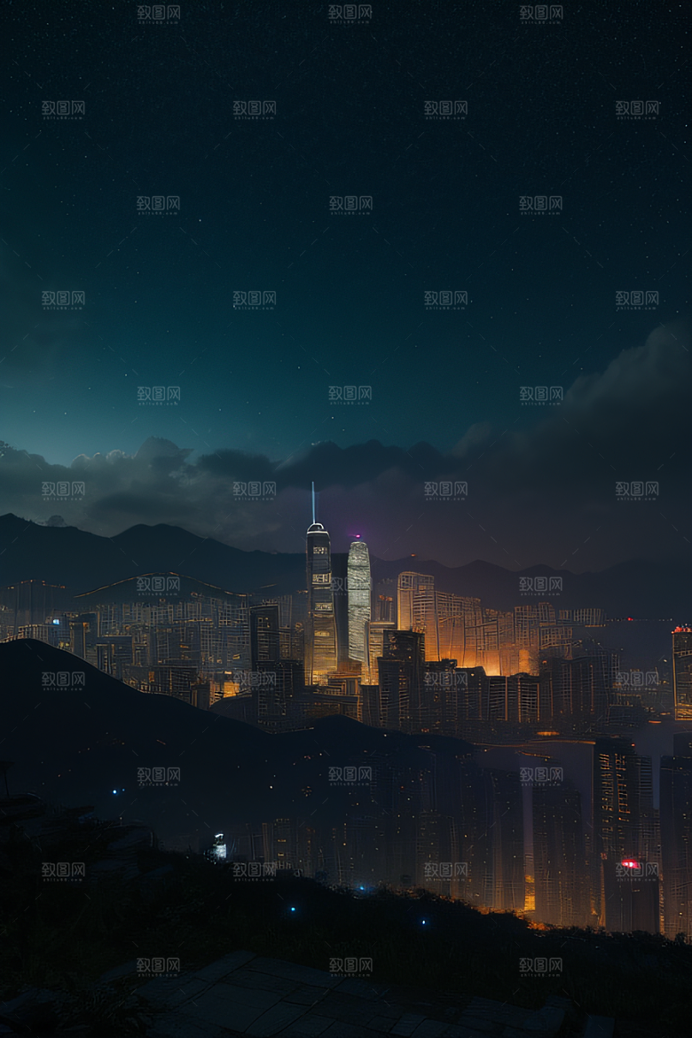 香港夜晚的废墟美景