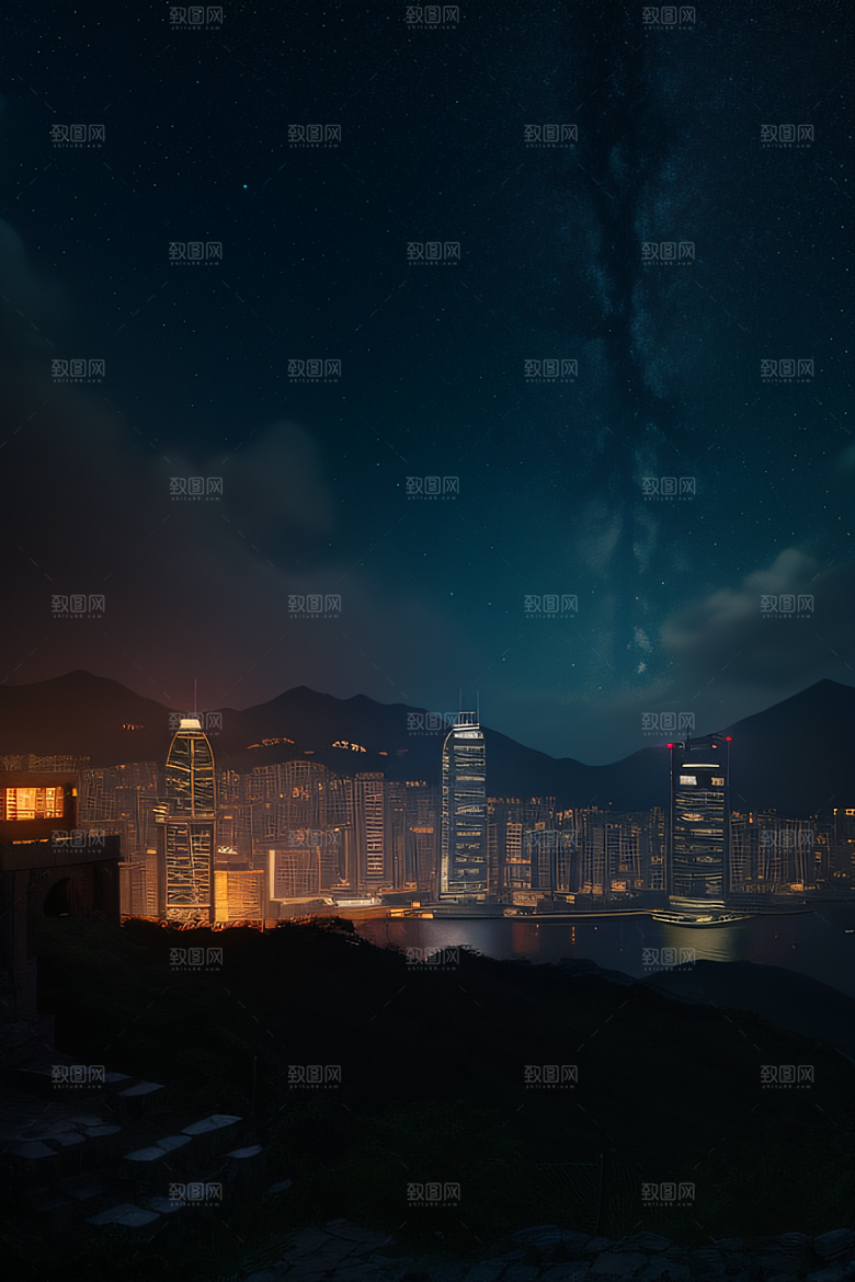 香港夜晚的废墟美景