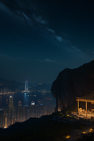 香港夜晚的废墟美景