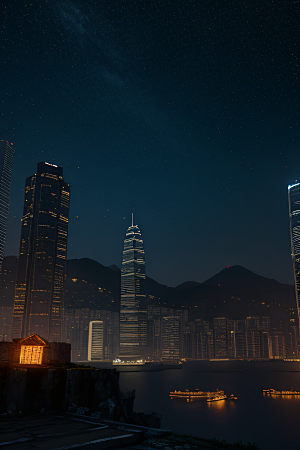 香港夜晚的废墟美景