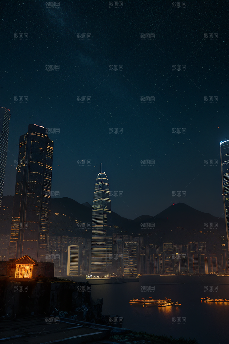 香港夜晚的废墟美景