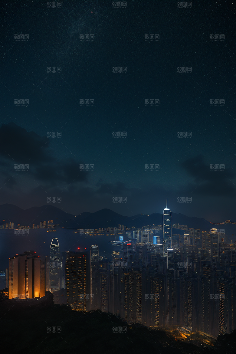 香港夜晚的废墟美景