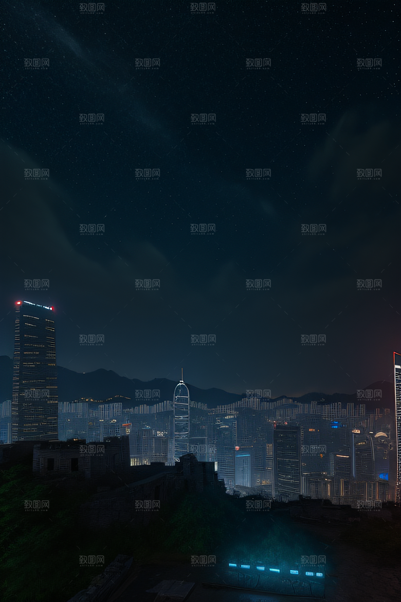 香港夜晚的废墟美景