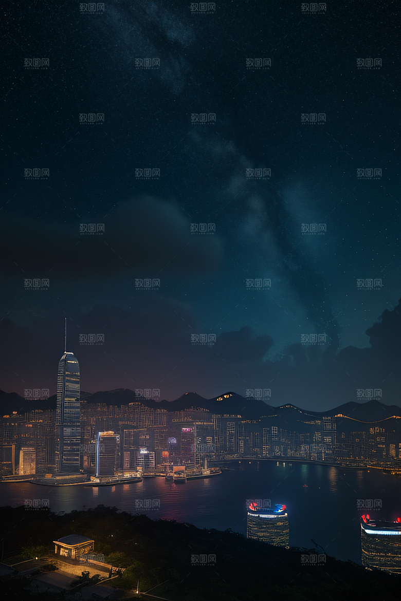 香港夜晚的废墟美景