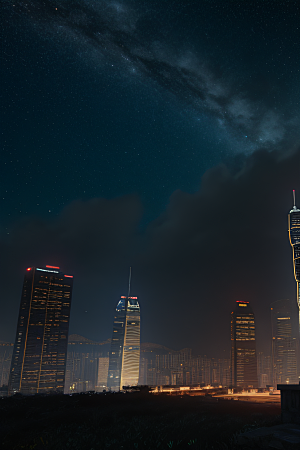 香港夜晚的废墟美景