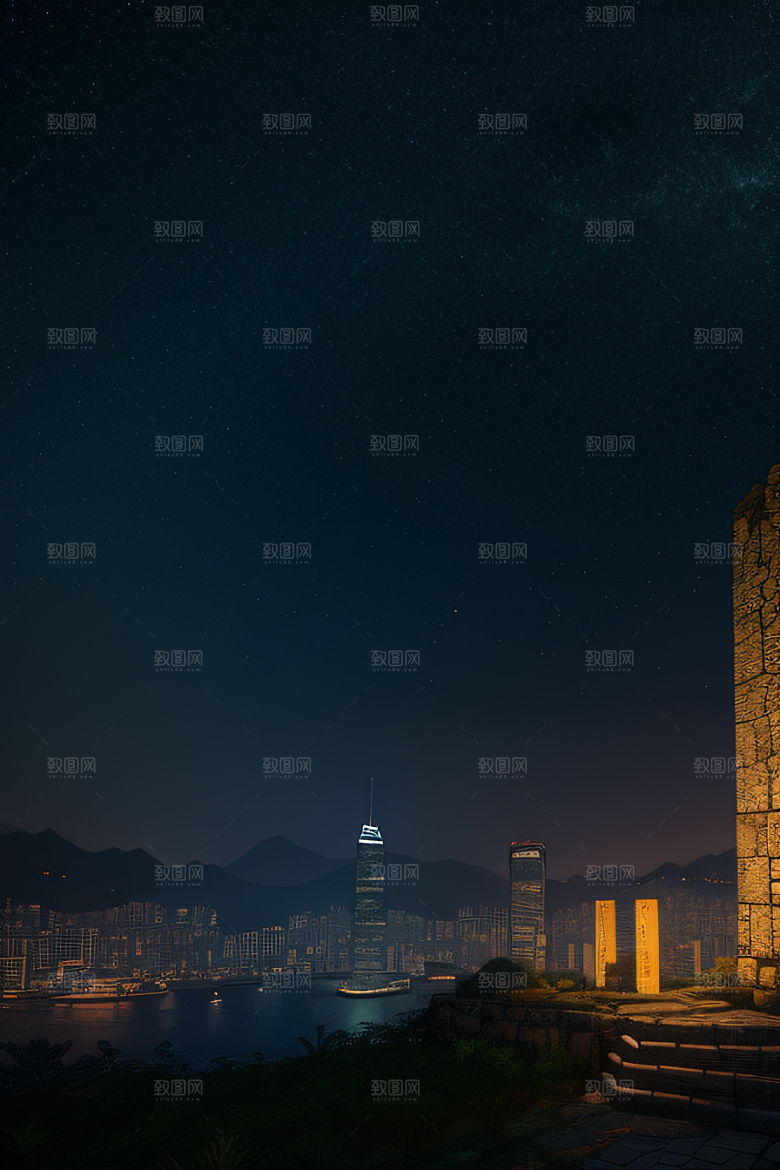 香港夜晚的废墟美景