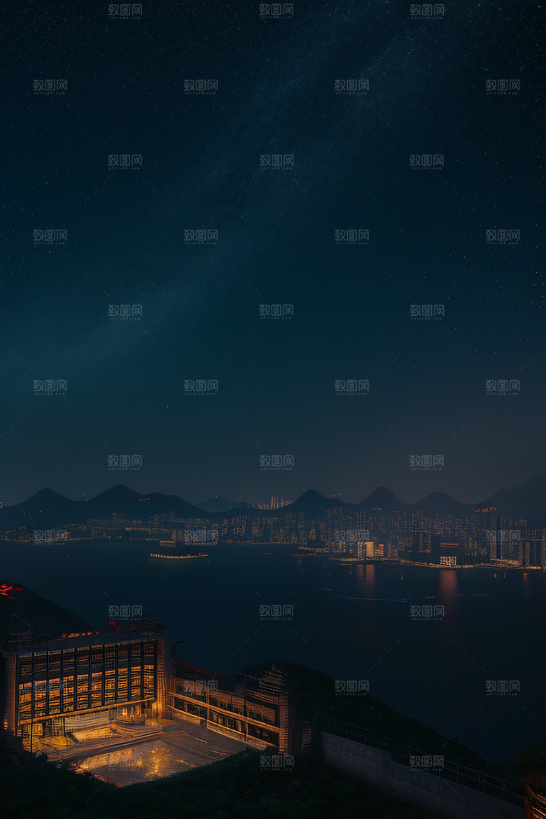 香港夜晚的废墟美景