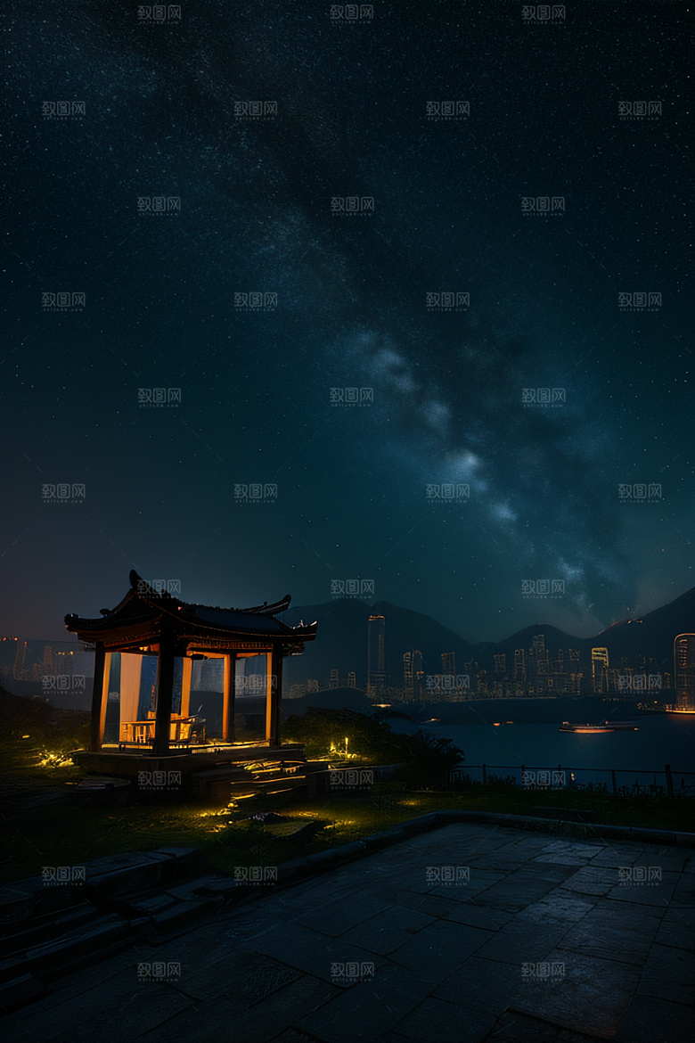 香港夜晚的废墟美景