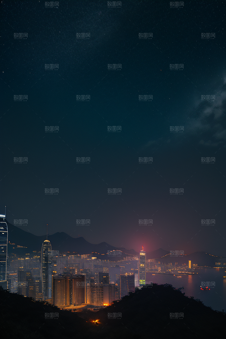 香港夜晚的废墟美景