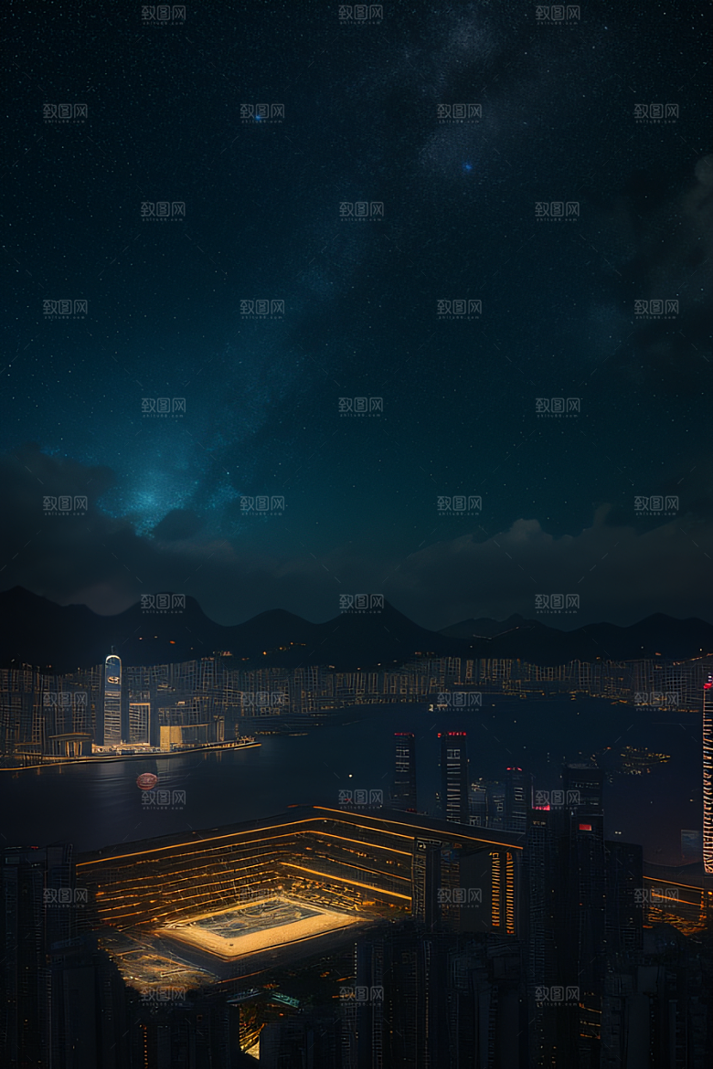 香港夜晚的废墟美景