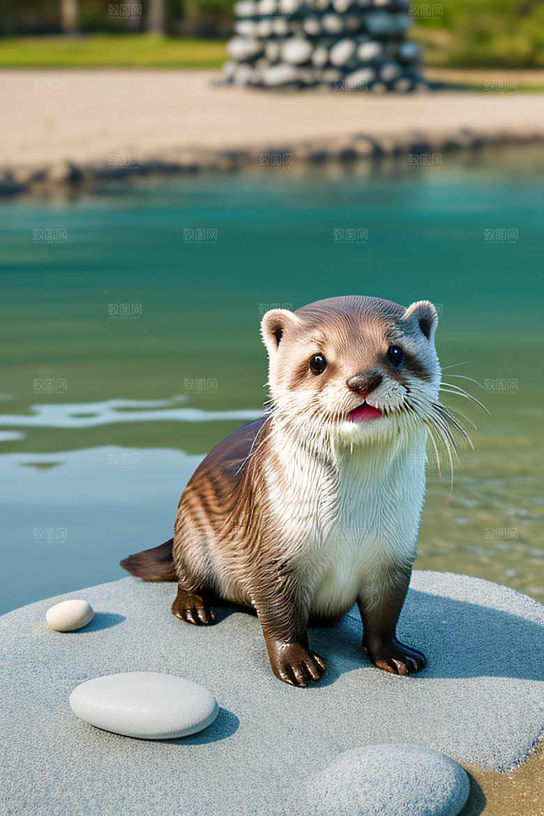 闪耀阳光小水獭建造鹅卵石塔
