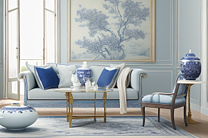 美丽的青花瓷的房间布置