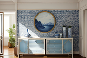 美丽的青花瓷的房间布置