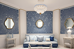 美丽的青花瓷的客厅布置