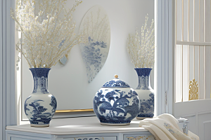美丽的青花瓷的客厅布置