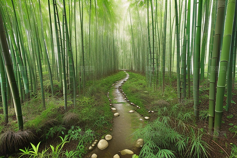 雨后的竹笋丛的美景