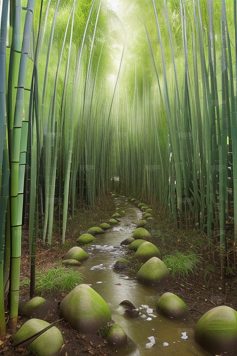 雨后的竹笋丛的美景