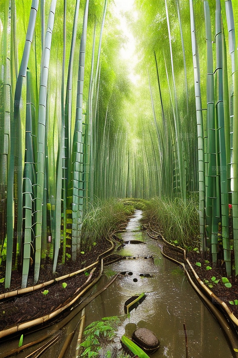 雨后的竹笋丛的美景