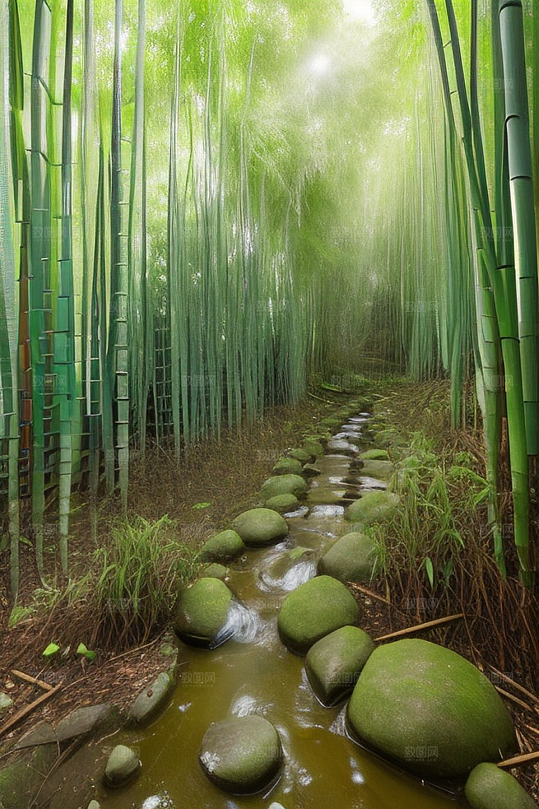 雨后的竹林的美景