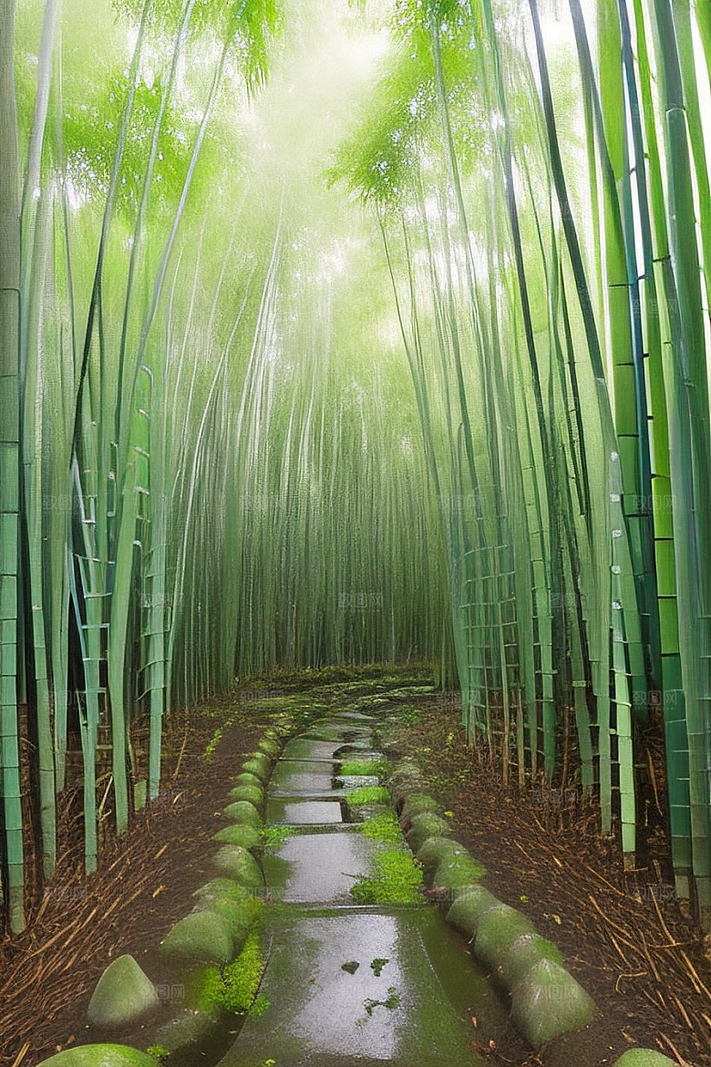 雨后的竹林的美景
