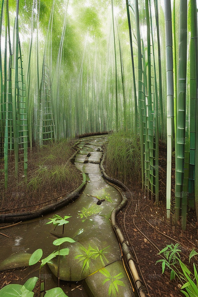 雨后的竹林的美景