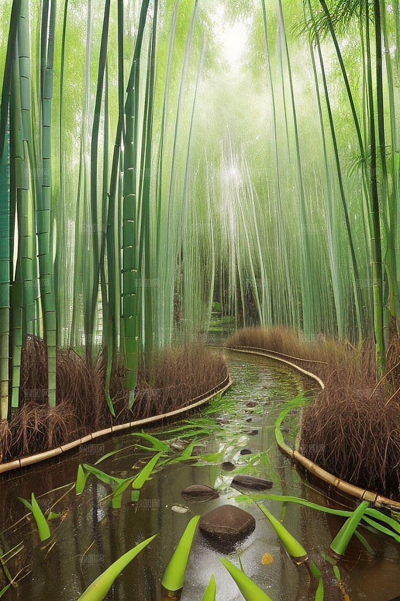 竹子的绿意的美景