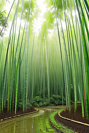 竹子的绿意的美景