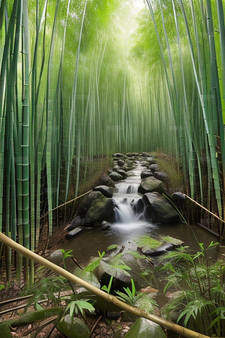竹子的绿意的美景