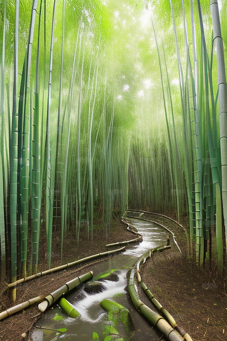 竹子的绿意的美景