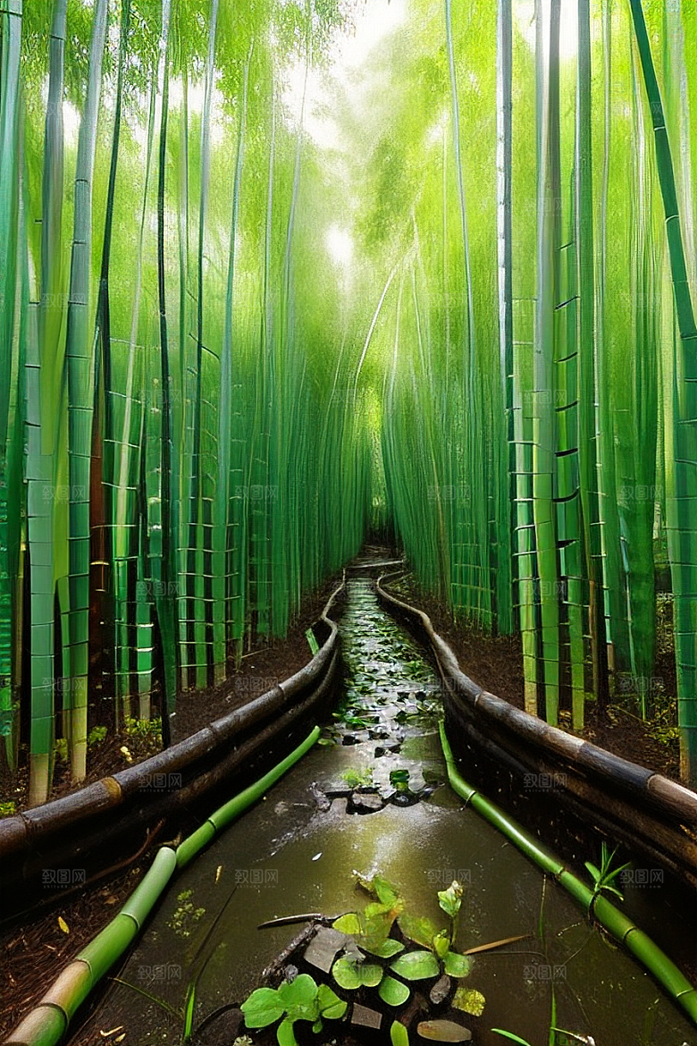 竹子的绿意的美景
