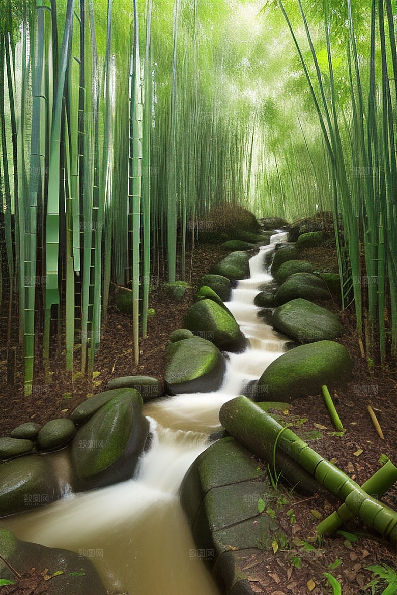 竹子的绿意的美景