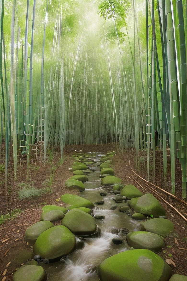 竹子的绿意的美景