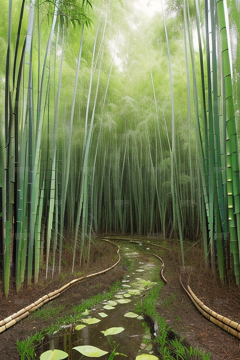 竹子的绿意的美景
