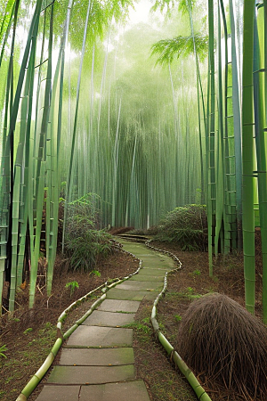 竹子的绿意的美景