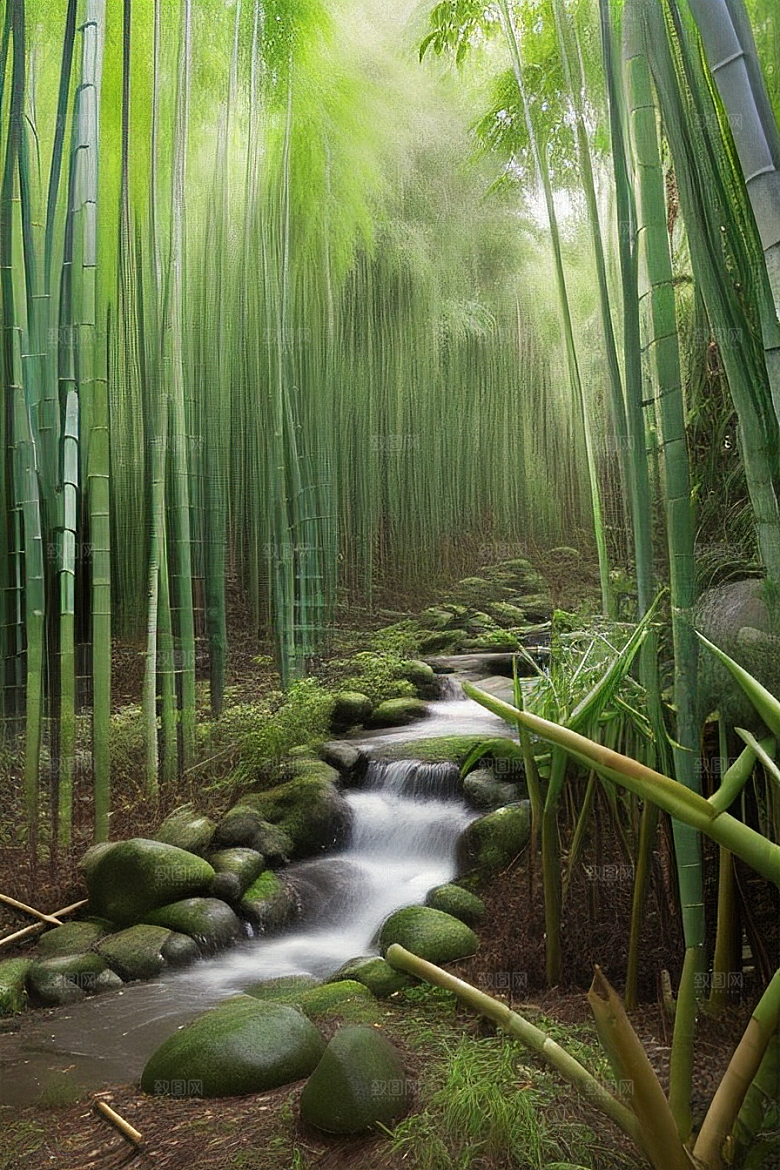 雨后的竹子的美景